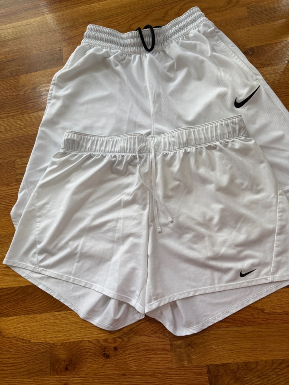 Nike White Athletic Short Set with Black Swoosh Accents